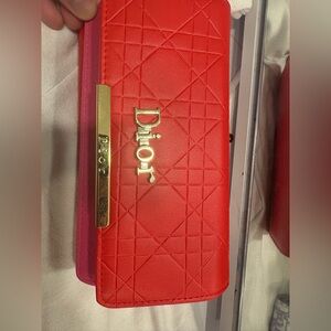 Dior red wallet  with Gold Detailing